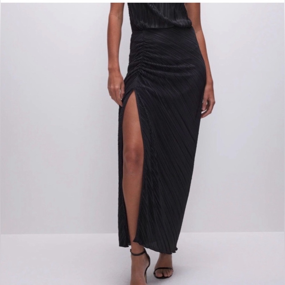 Good American Always Fits Plisse Skirt, Black, New Without Tags
